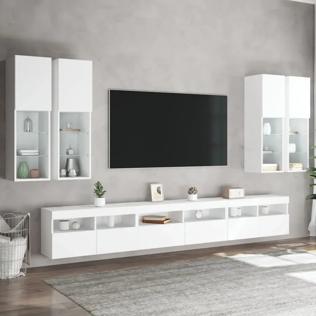 7 Piece TV Wall Cabinet Set with LED Lights White Price