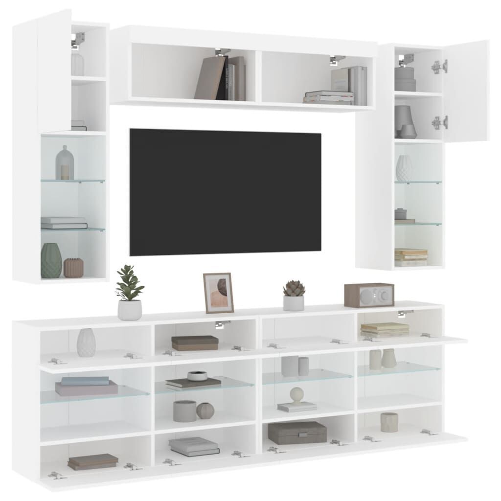 6 Piece TV Wall Cabinet Set with LED Lights White Price