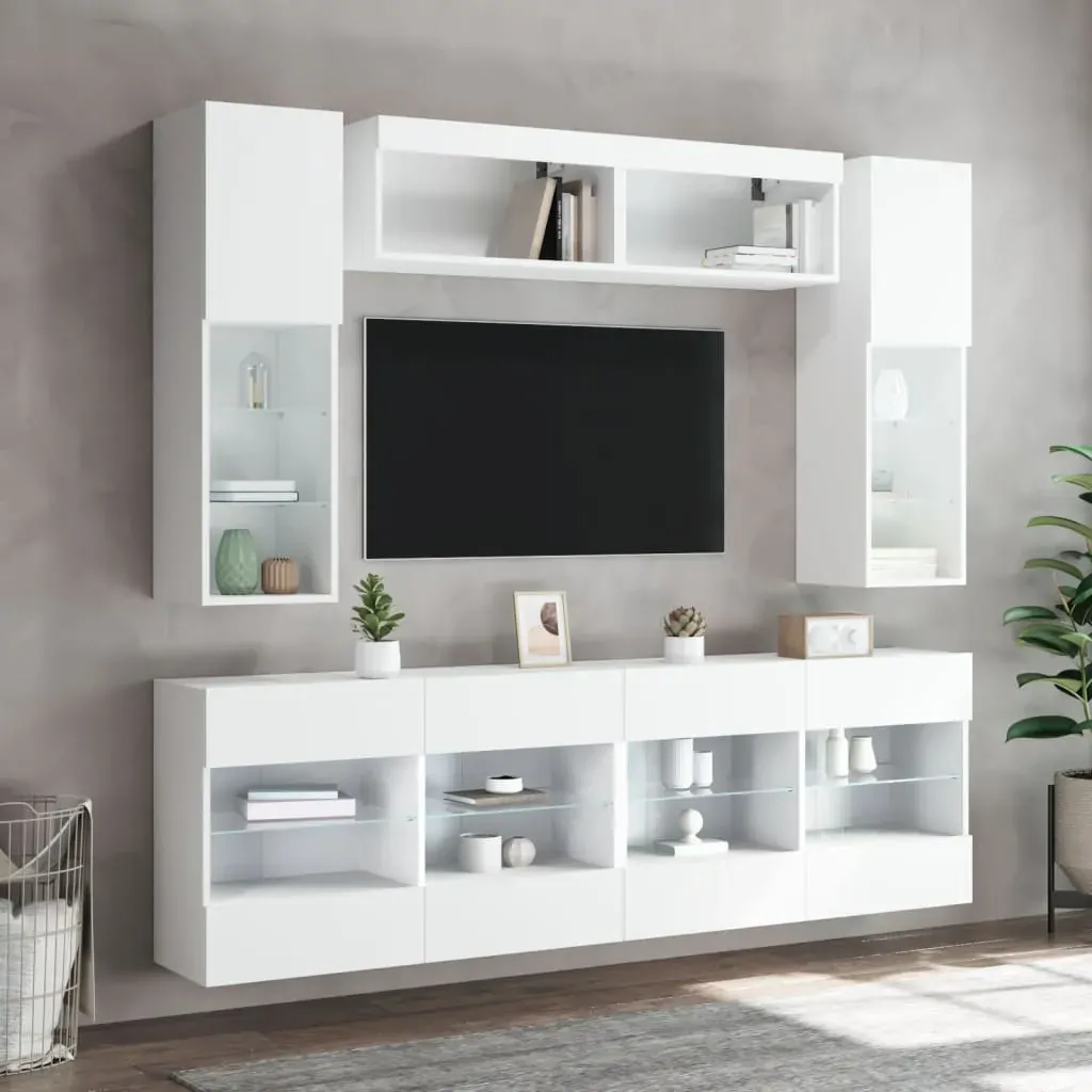 6 Piece TV Wall Cabinet Set with LED Lights White Price