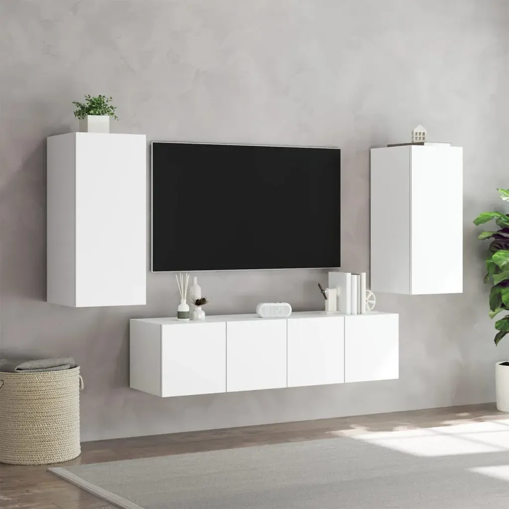 4 Piece TV Wall Units with LED White Engineered Wood Price
