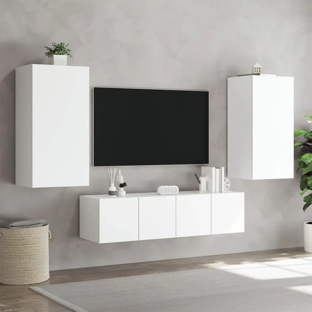4 Piece TV Wall Units with LED White Engineered Wood Price