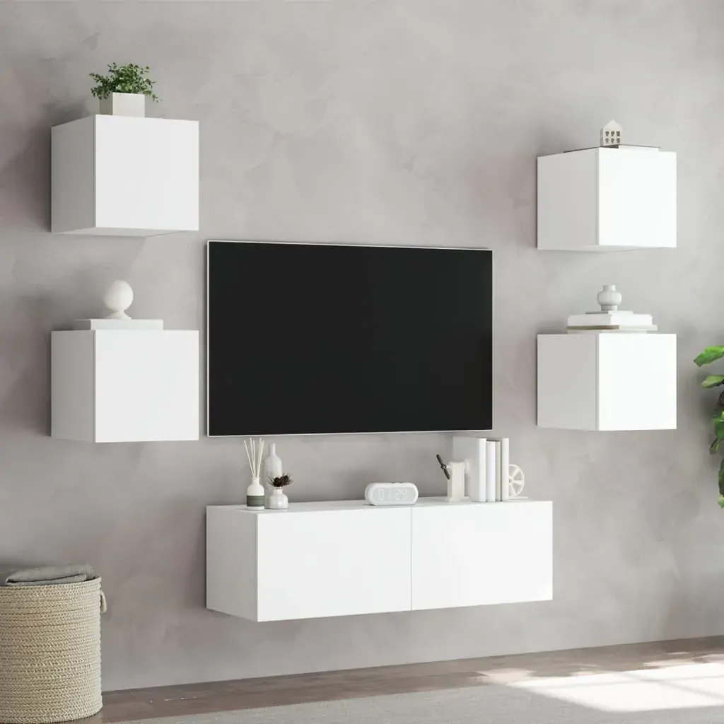 5 Piece TV Wall Cabinets with LED Lights White Price