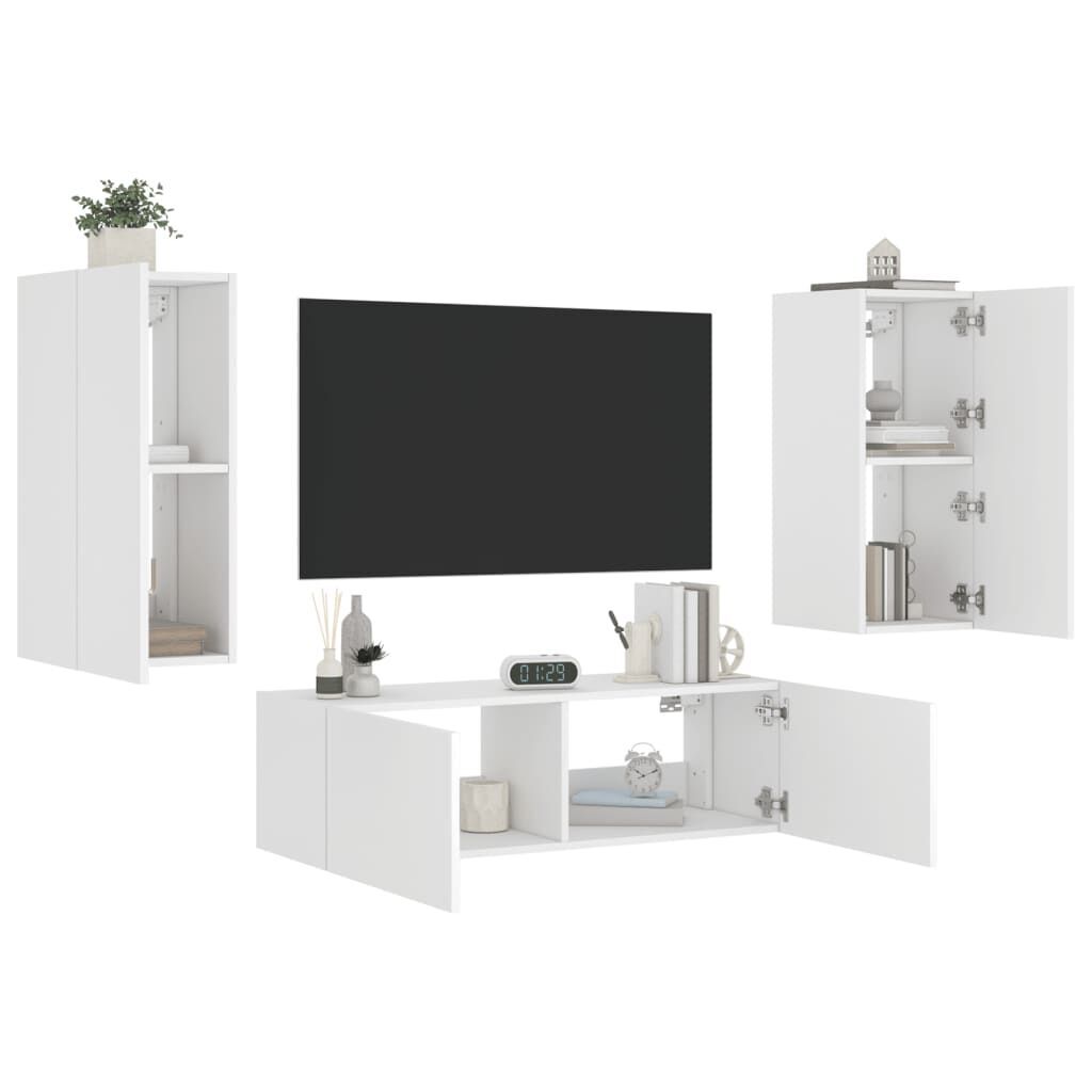 3 Piece TV Wall Cabinets with LED Lights White Price