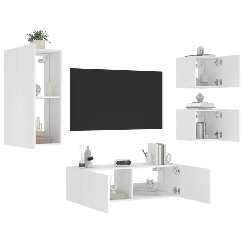 4 Piece TV Wall Cabinets with LED Lights White Price