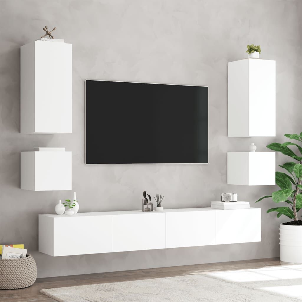 6 Piece TV Wall Cabinets with LED Lights White Price