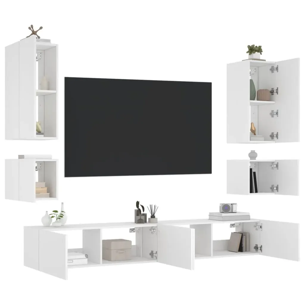 6 Piece TV Wall Cabinets with LED Lights White Price