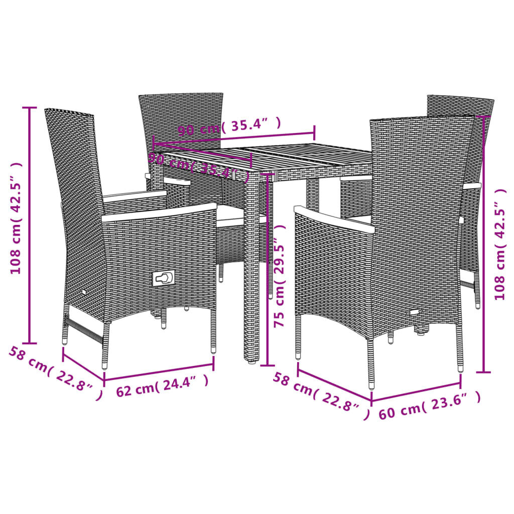 5 Piece Garden Dining Set with Cushions Black Poly Rattan Price