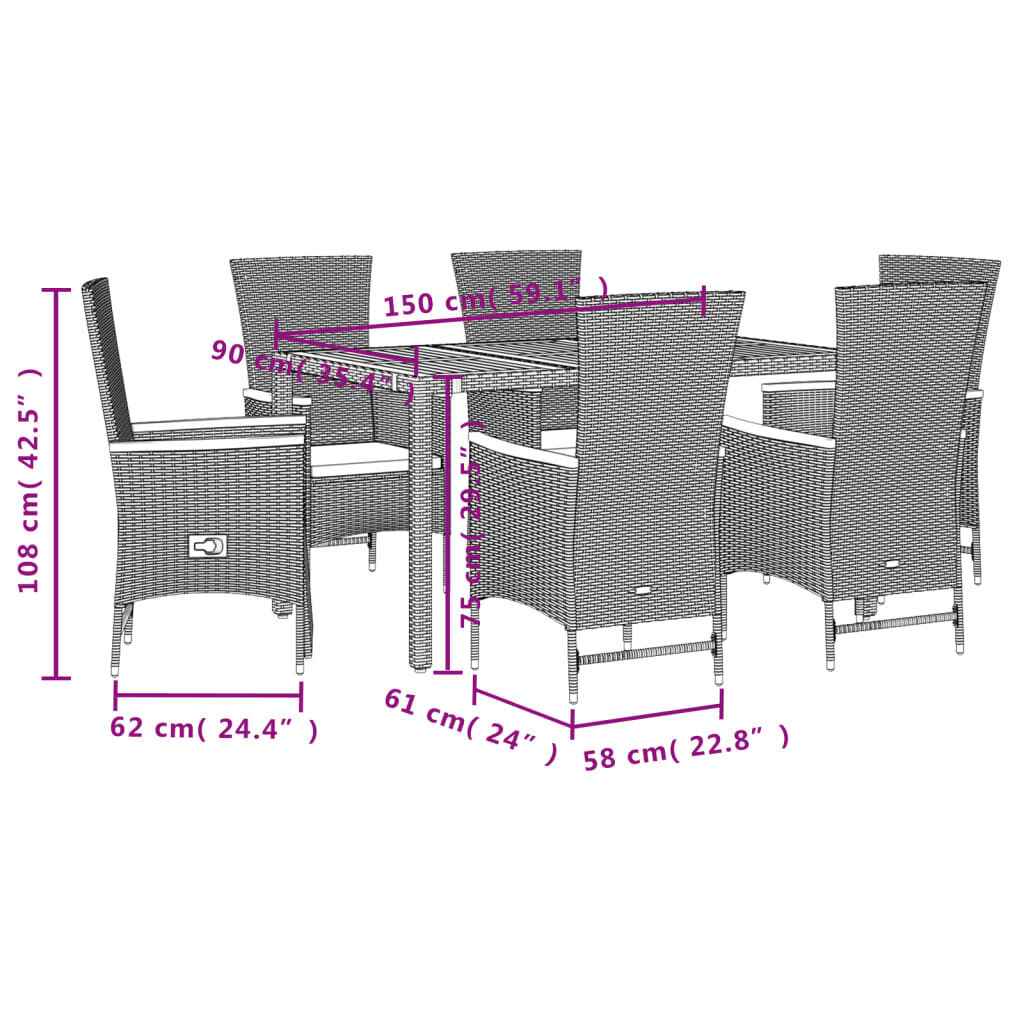 7 Piece Garden Dining Set with Cushions Black Poly Rattan Price