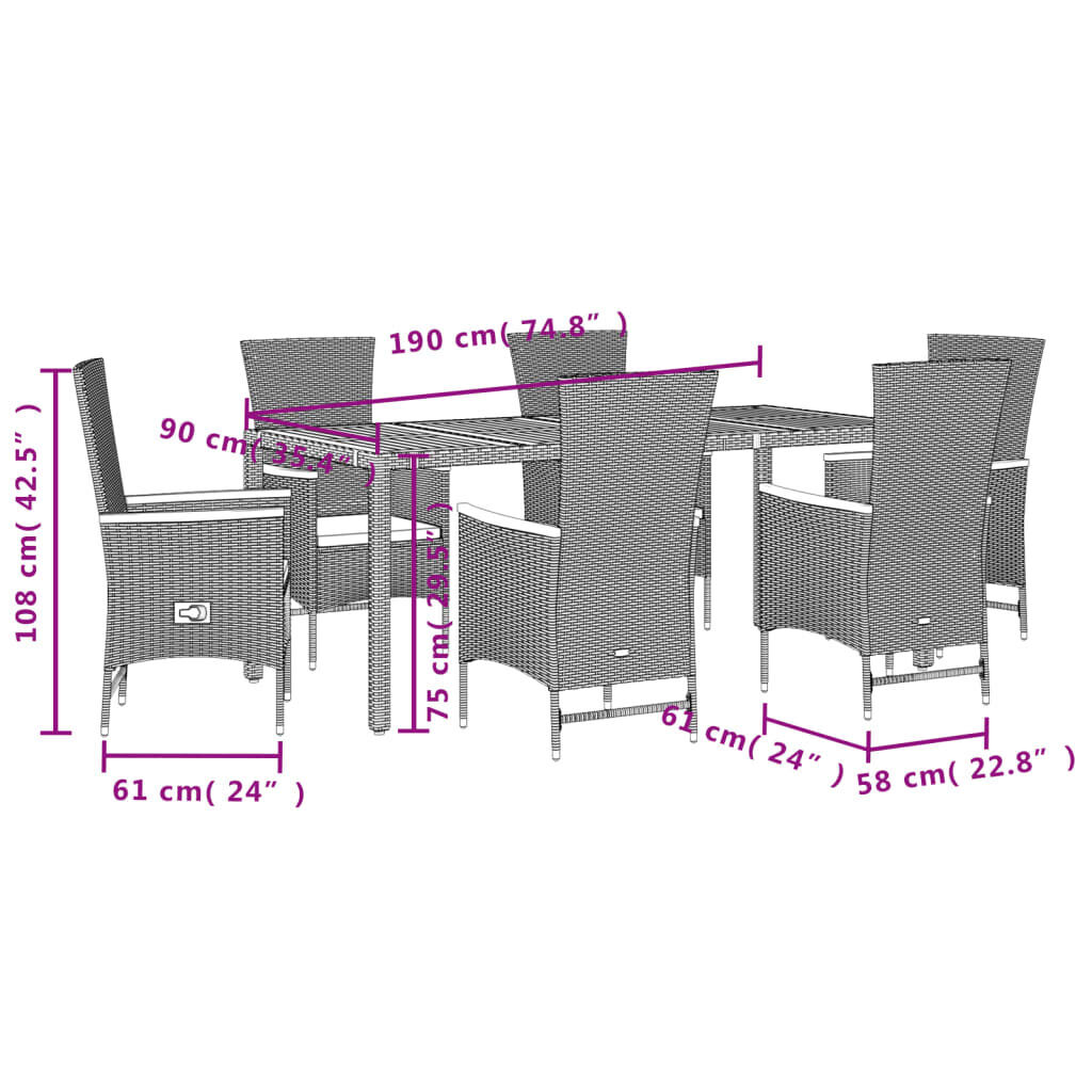 7 Piece Garden Dining Set with Cushions Black Poly Rattan Price