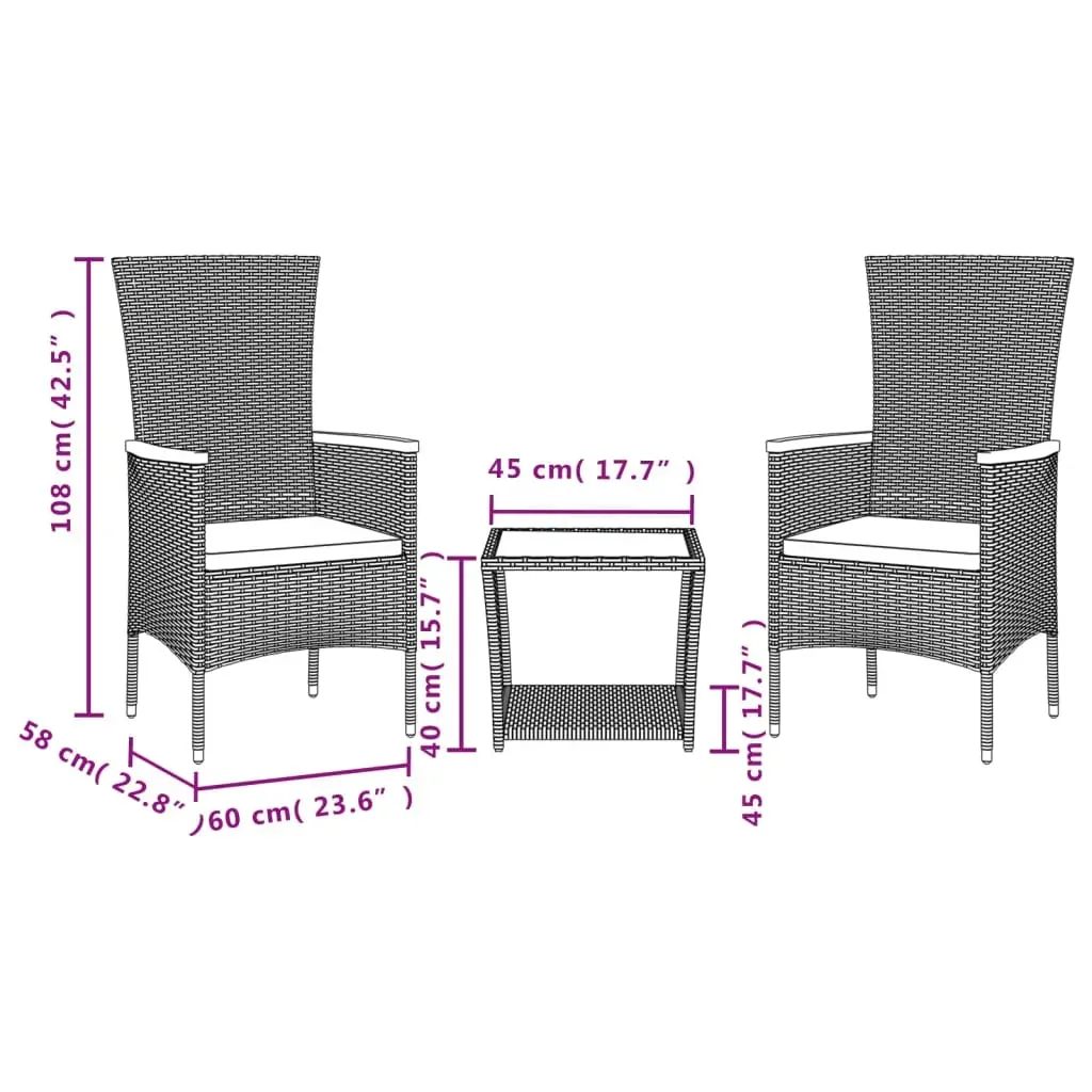 3 Piece Garden Dining Set with Cushions Grey Poly Rattan Price