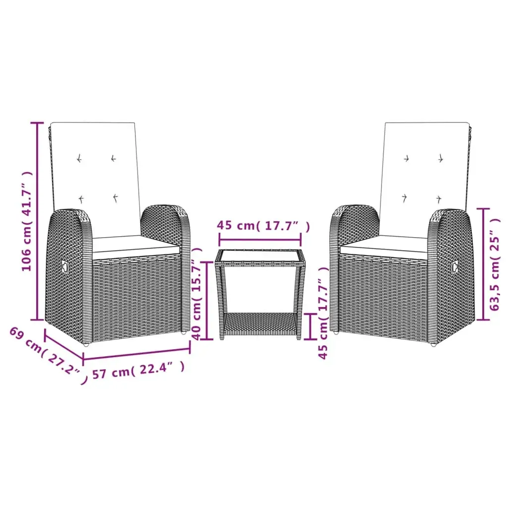3 Piece Garden Dining Set with Cushions Grey Poly Rattan Price