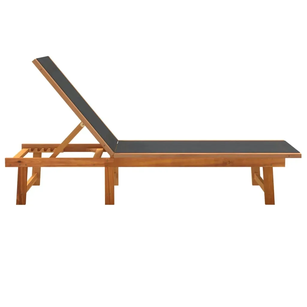 Sun Loungers 2 pcs Black Solid Wood Acacia and Textilene Price