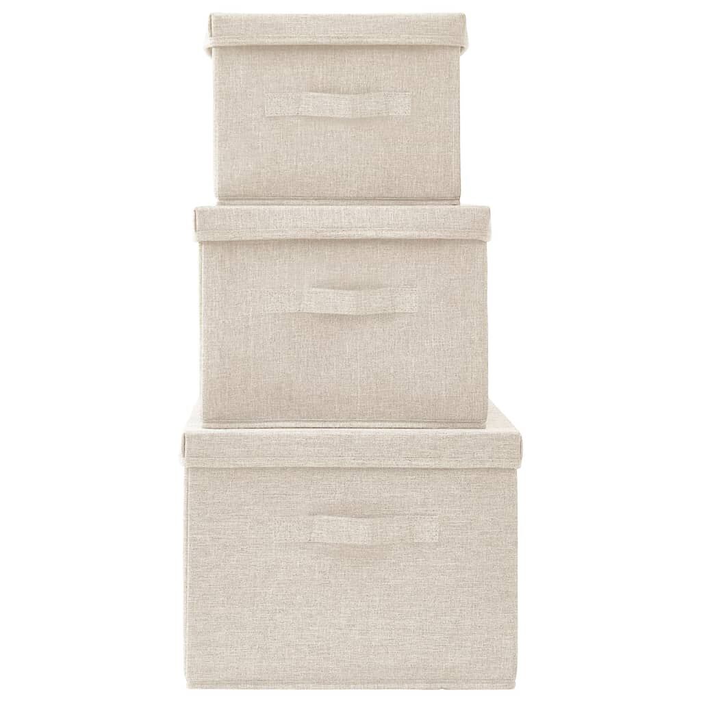 Stackable Storage Box Set of 3 Piece Fabric Cream Price
