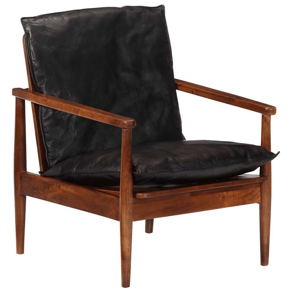 Armchair Black Real Leather and Solid Wood Acacia Price