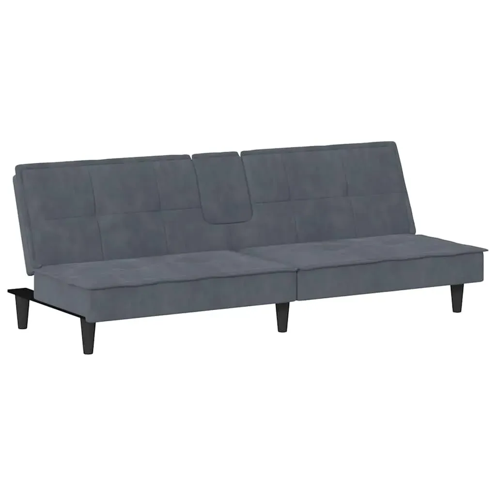 Sofa Bed with Cup Holders Dark Grey Velvet Price
