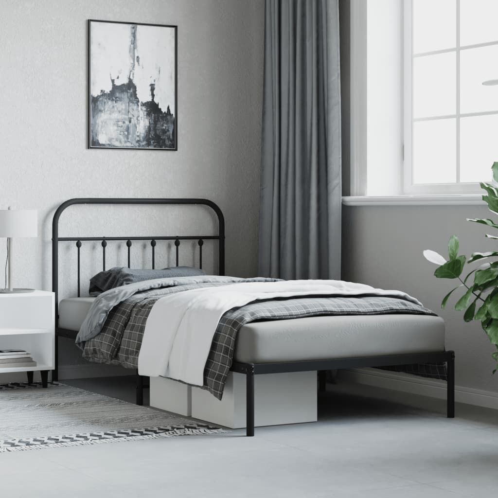 Metal Bed Frame without Mattress with Headboard Black 107x203 cm King Single Price