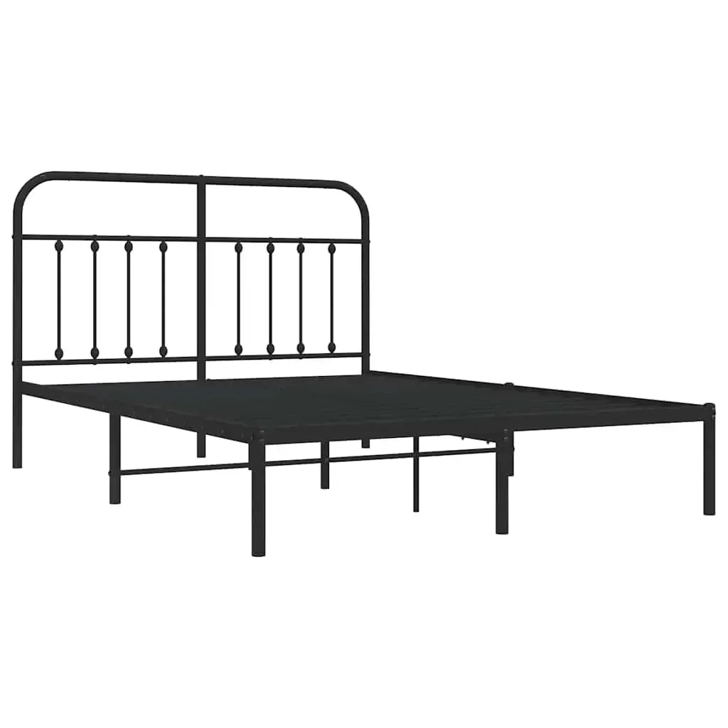 Metal Bed Frame without Mattress with Headboard Black 135x190 cm Price
