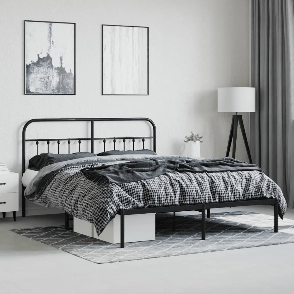 Metal Bed Frame without Mattress with Headboard Black 183x203 cm King Price