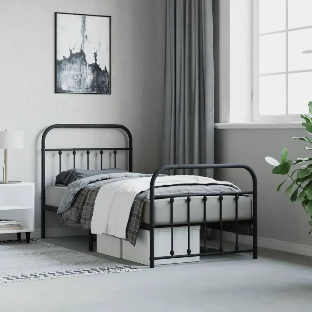 Metal Bed Frame without Mattress with Footboard Black 90x190 cm Price