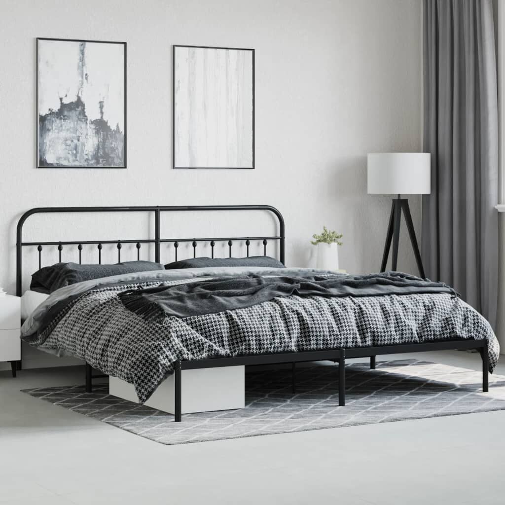 Metal Bed Frame without Mattress with Footboard Black 183x203 cm King Price