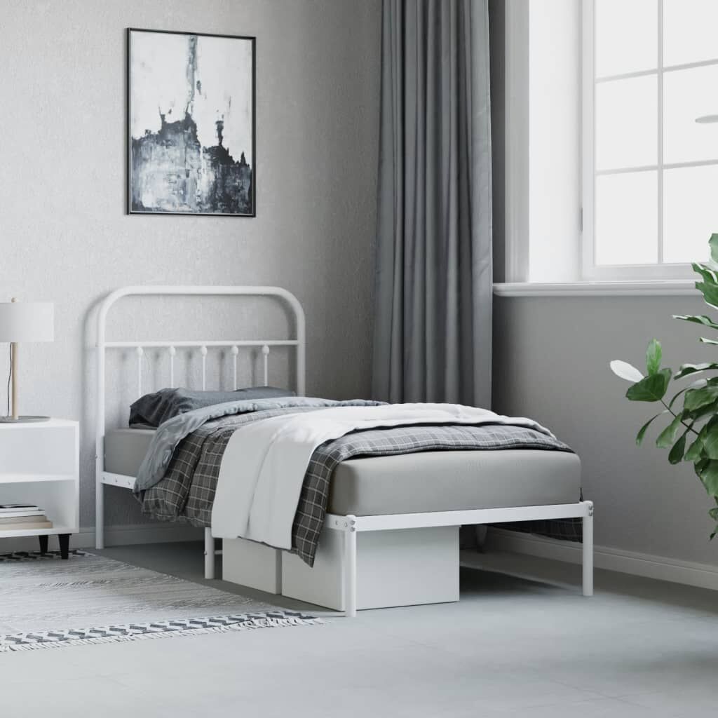 Metal Bed Frame without Mattress with Headboard White 90x190 cm Price