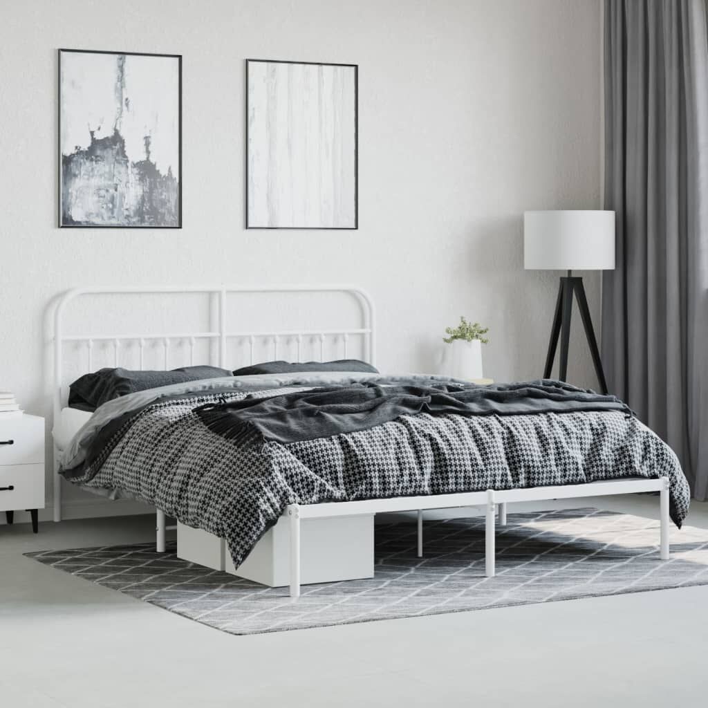 Metal Bed Frame without Mattress with Headboard White 183x203 cm King Price