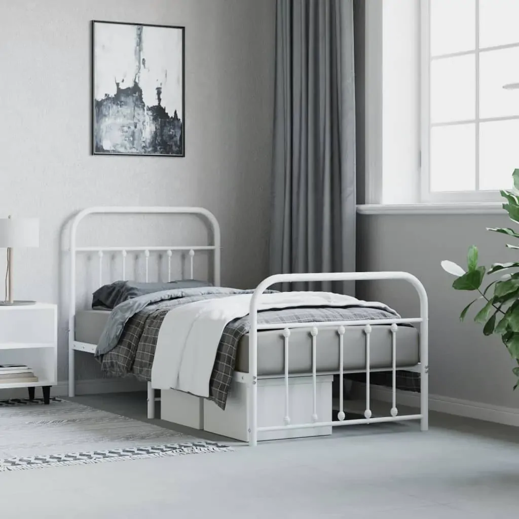 Metal Bed Frame without Mattress with Footboard White 90x190 cm Price