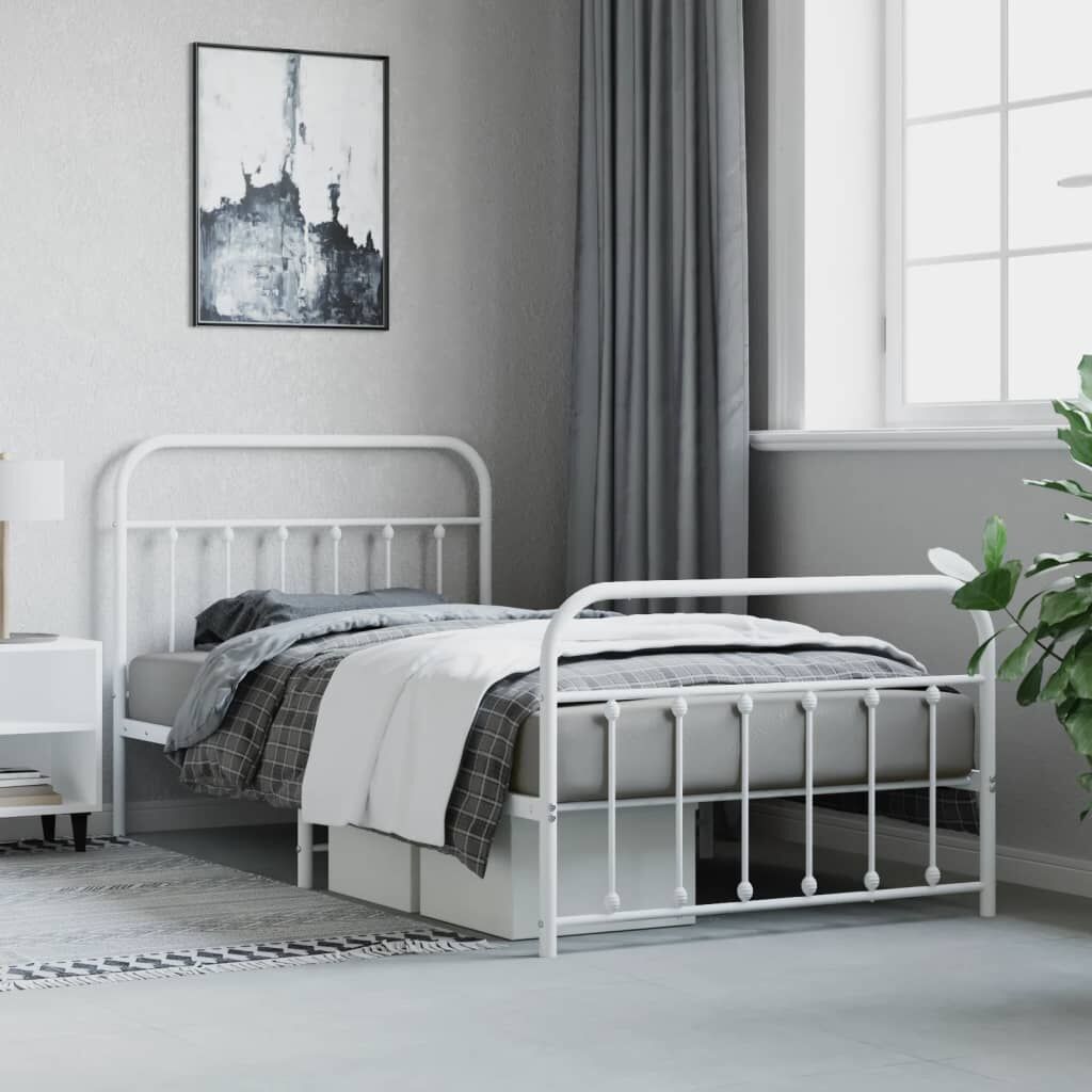 Metal Bed Frame without Mattress with Footboard White 107x203 cm King Single Price