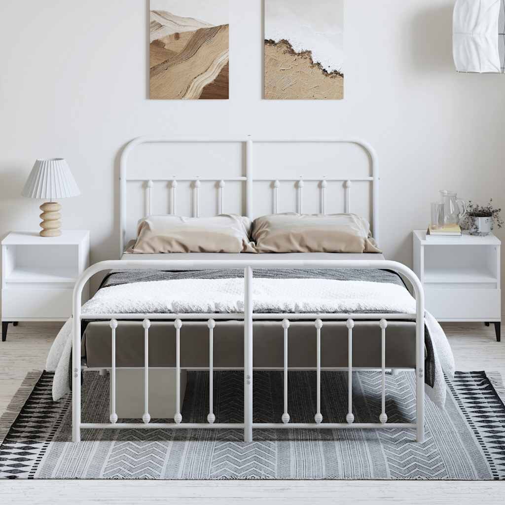 Metal Bed Frame without Mattress with Footboard White 135x190 cm Price