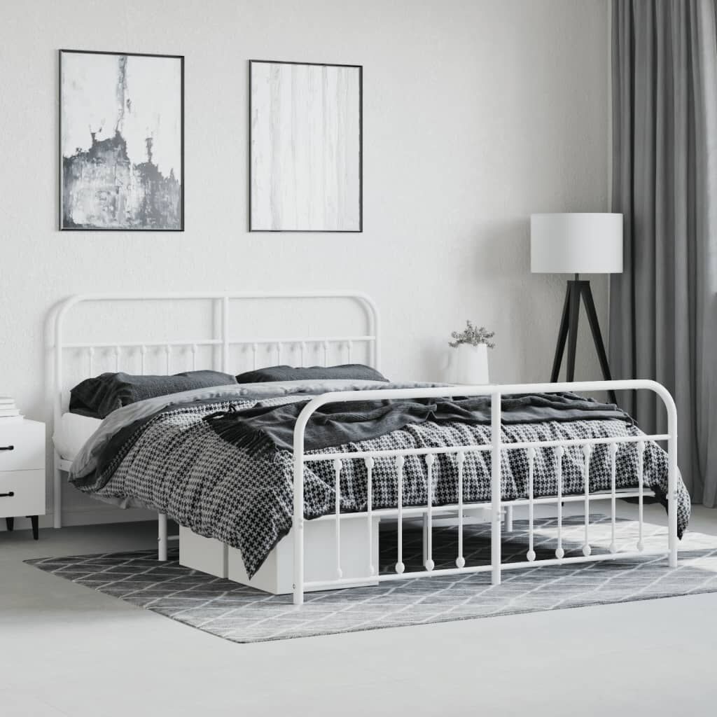 Metal Bed Frame without Mattress with Footboard White 183x203 cm King Price