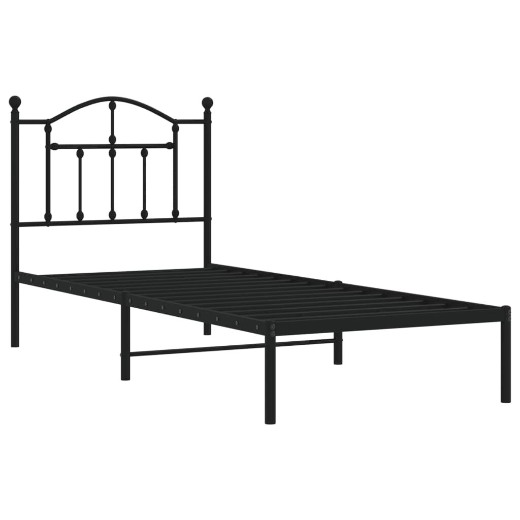 Metal Bed Frame without Mattress with Headboard Black 90x190 cm Price