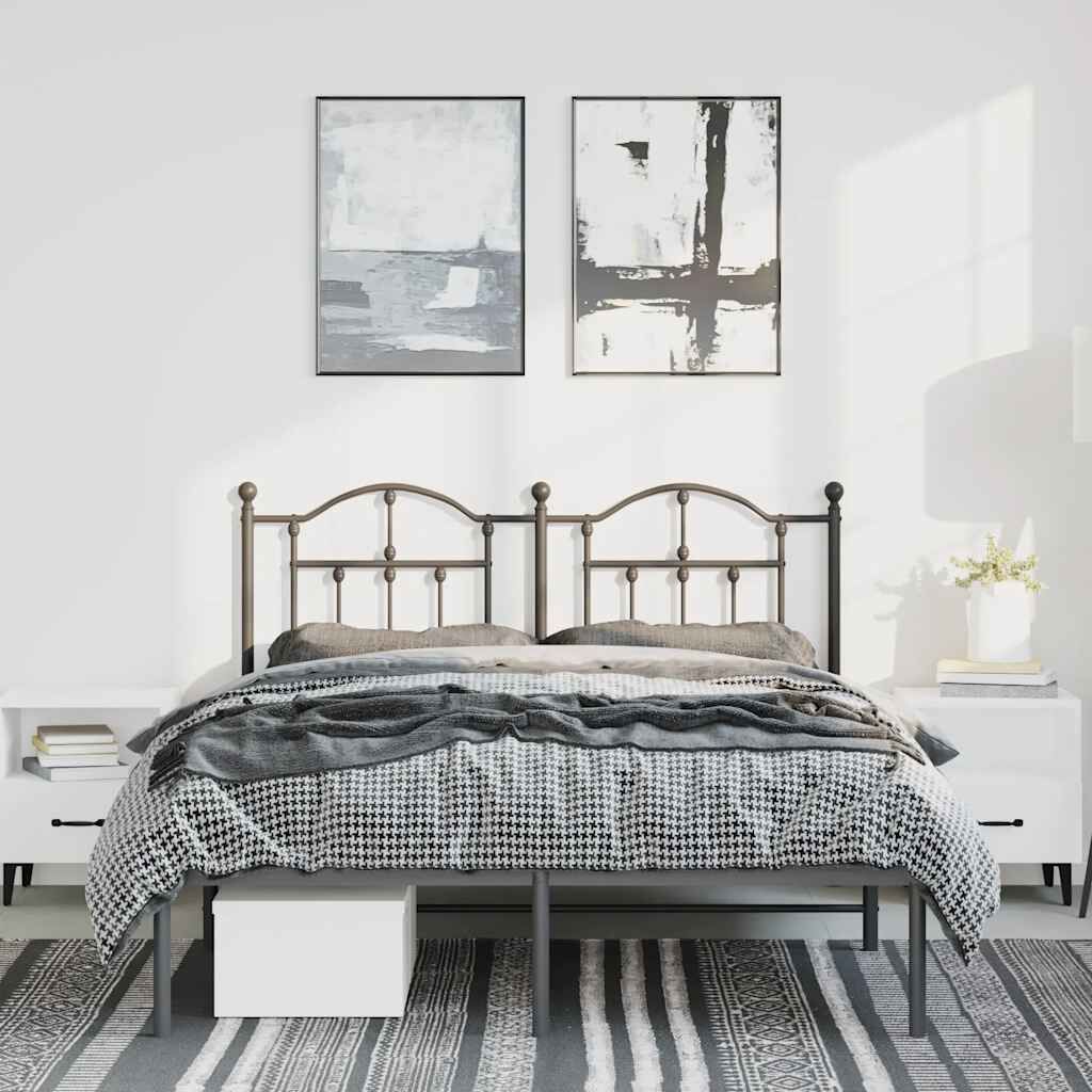 Metal Bed Frame without Mattress with Headboard Black 150x200 cm Price