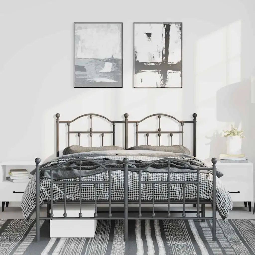 Metal Bed Frame without Mattress with Footboard Black 150x200 cm Price