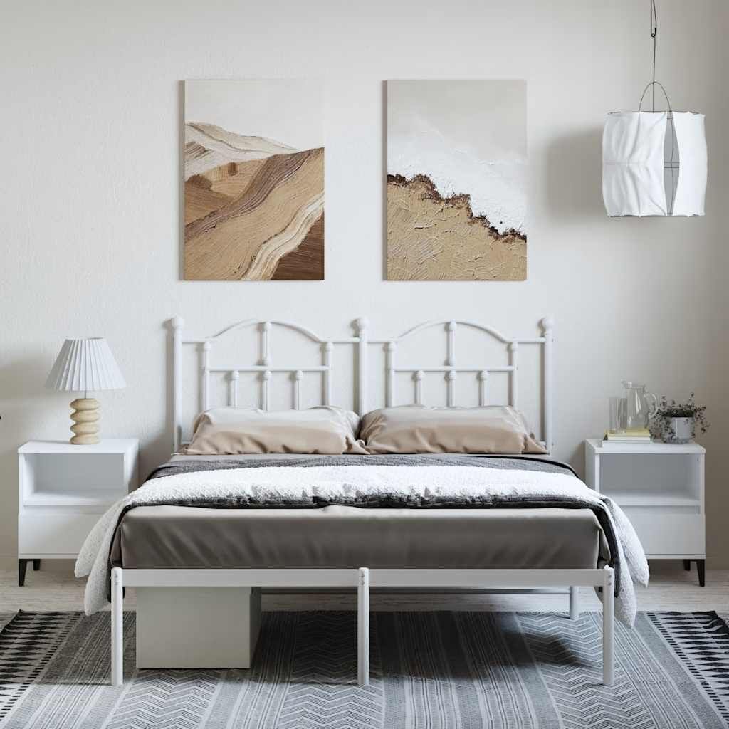 Metal Bed Frame without Mattress with Headboard White 135x190 cm Price