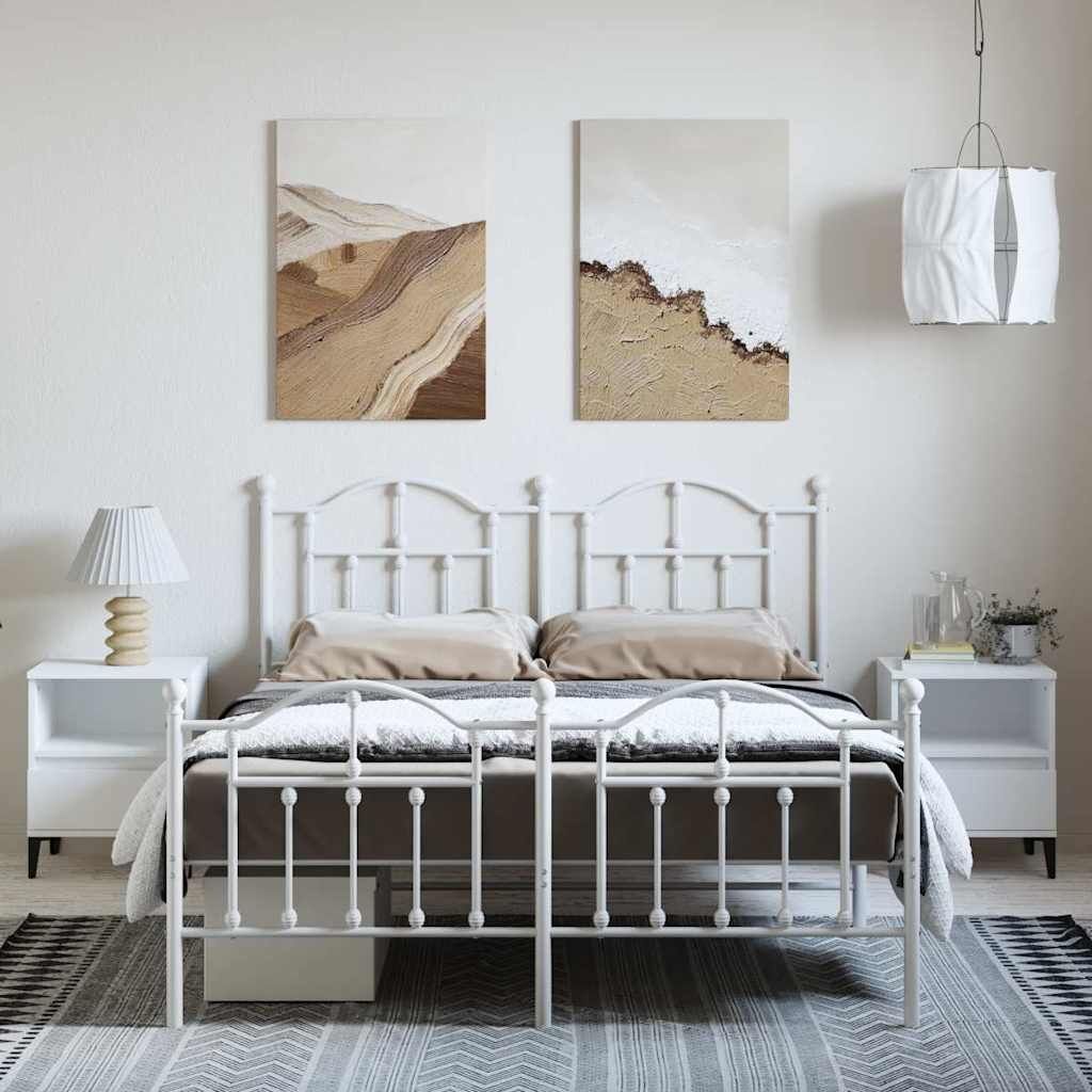 Metal Bed Frame without Mattress with Footboard White 150x200 cm Price