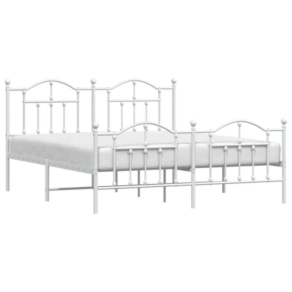 Metal Bed Frame without Mattress with Footboard White 183x203 cm King Price