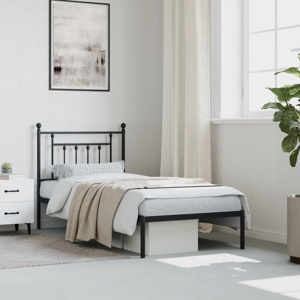 Metal Bed Frame without Mattress with Headboard Black 90x190 cm Price