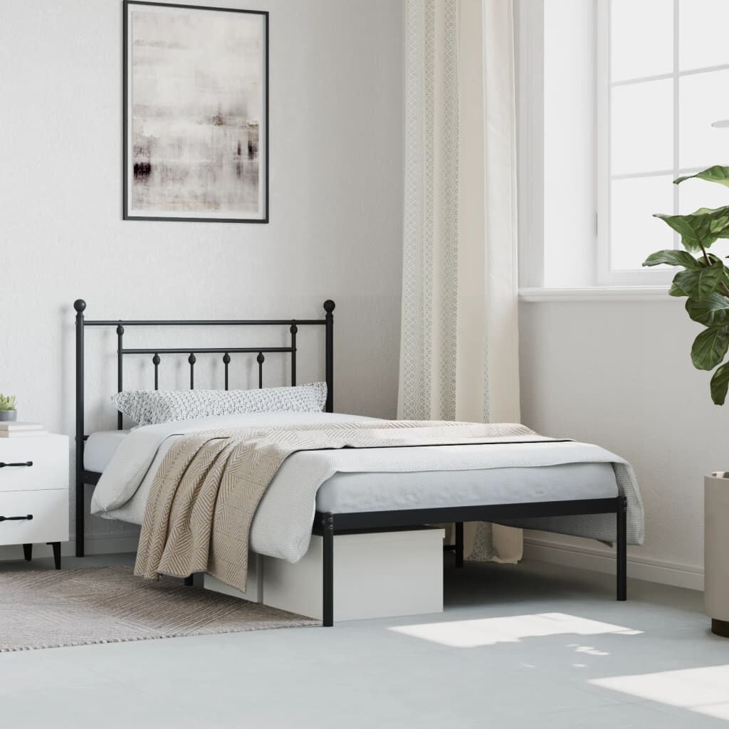 Metal Bed Frame without Mattress with Headboard Black 107x203 cm King Single Price
