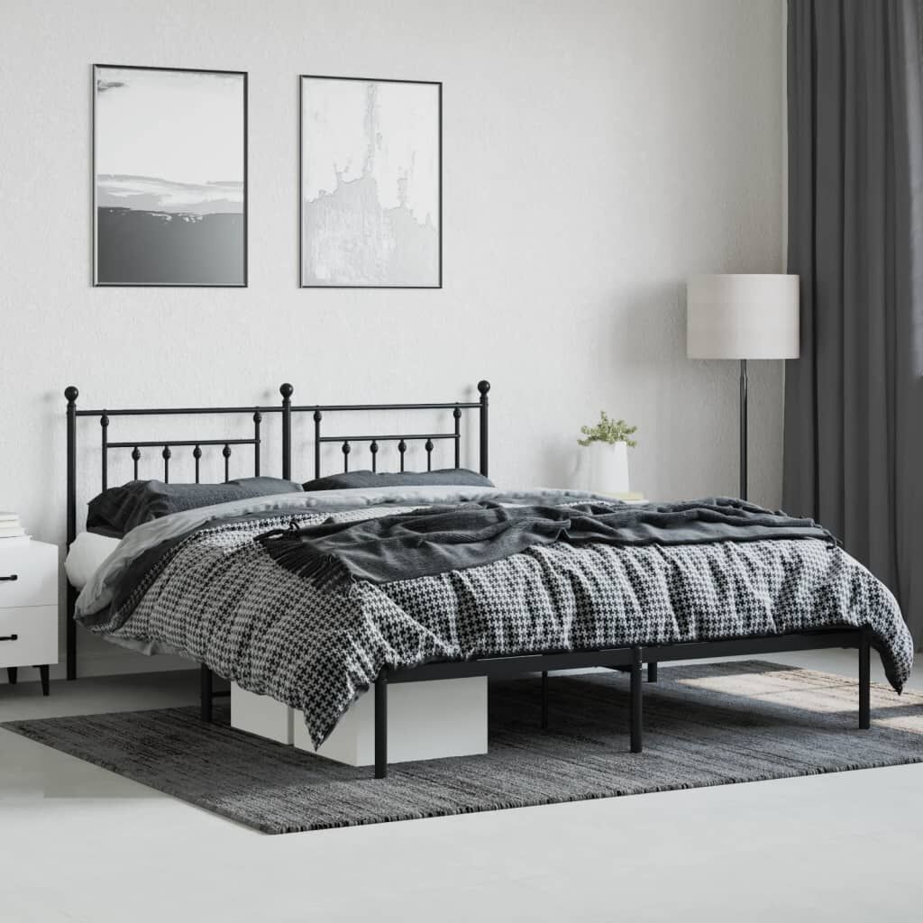 Metal Bed Frame without Mattress with Headboard Black 183x203 cm King Price