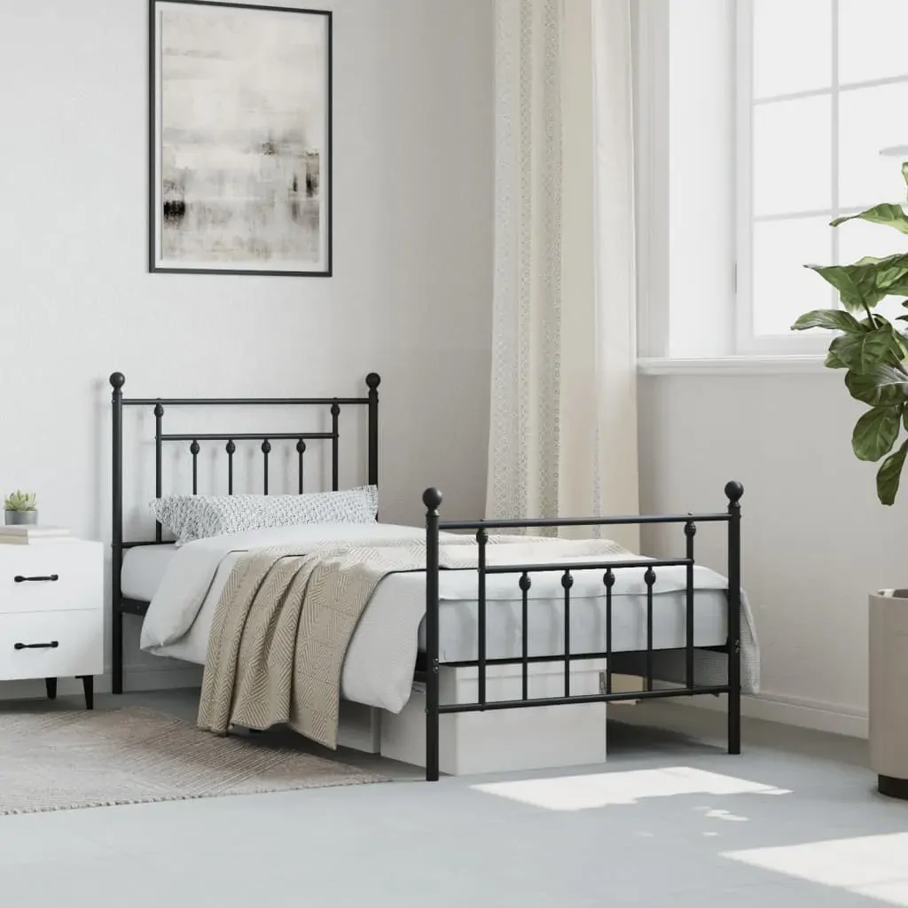 Metal Bed Frame without Mattress with Footboard Black 90x190 cm Price