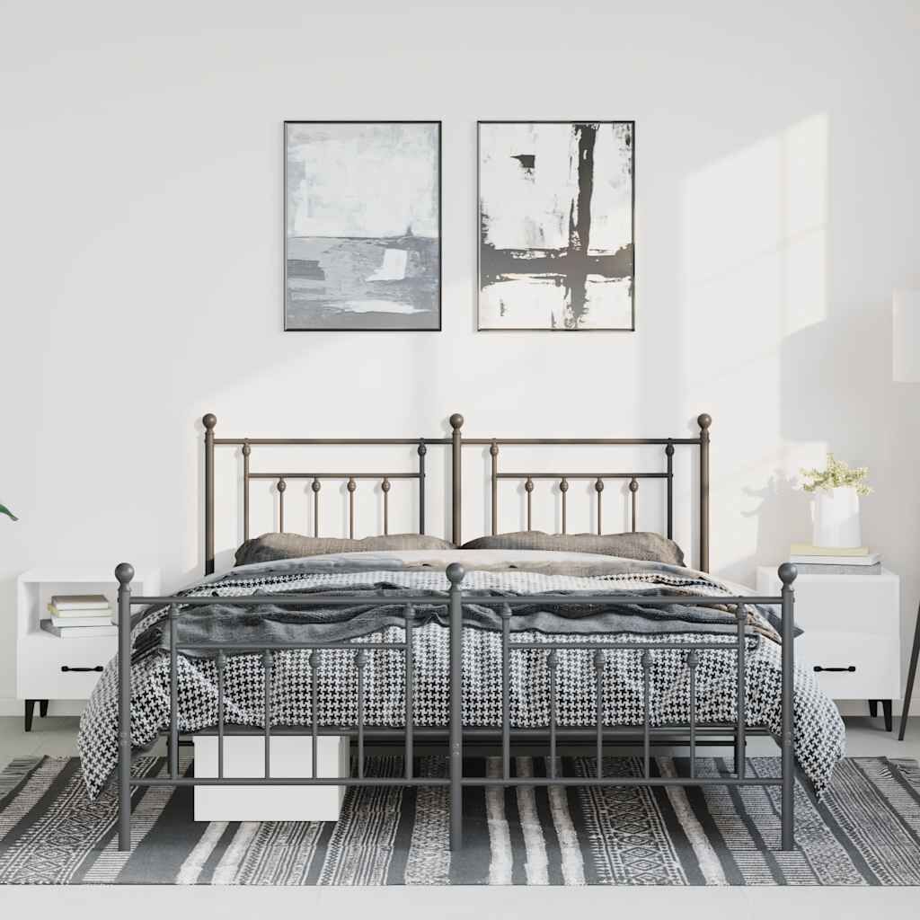 Metal Bed Frame without Mattress with Footboard Black 150x200 cm Price
