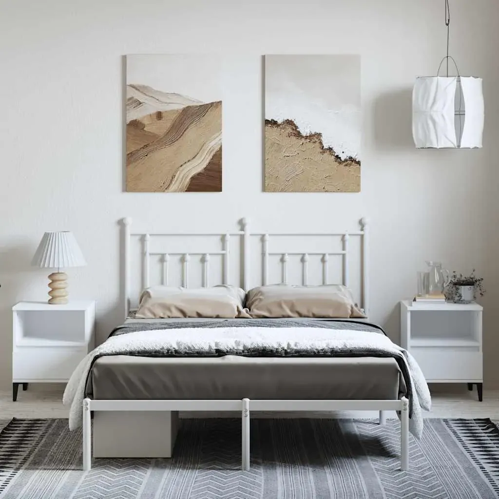 Metal Bed Frame without Mattress with Headboard White 150x200 cm Price