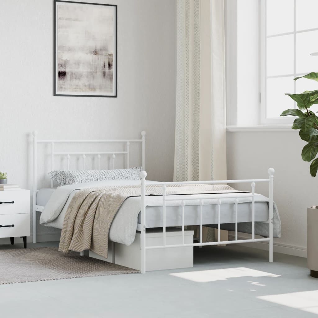 Metal Bed Frame without Mattress with Footboard White 107x203 cm King Single Price