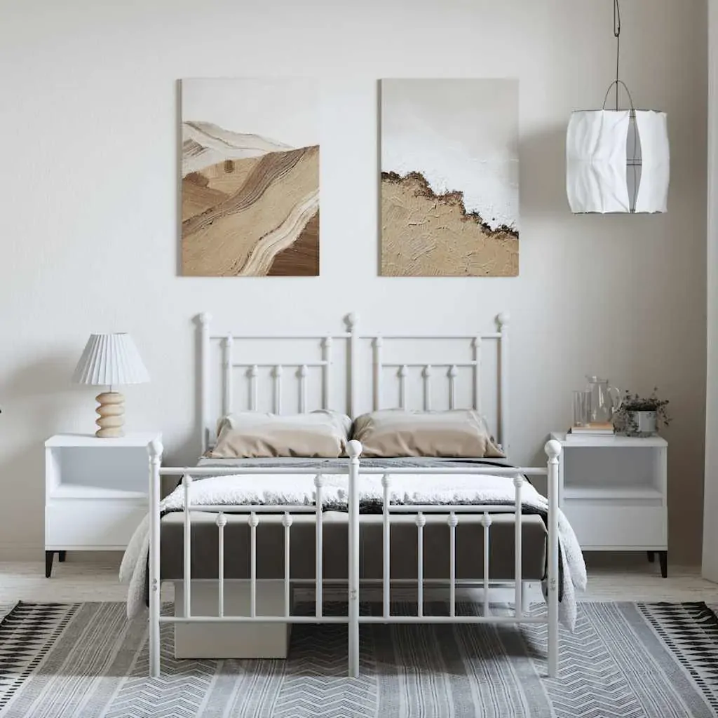 Metal Bed Frame without Mattress with Footboard White 135x190 cm Price
