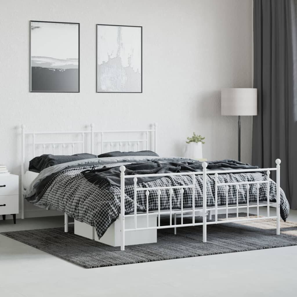Metal Bed Frame without Mattress with Footboard White 183x203 cm King Price