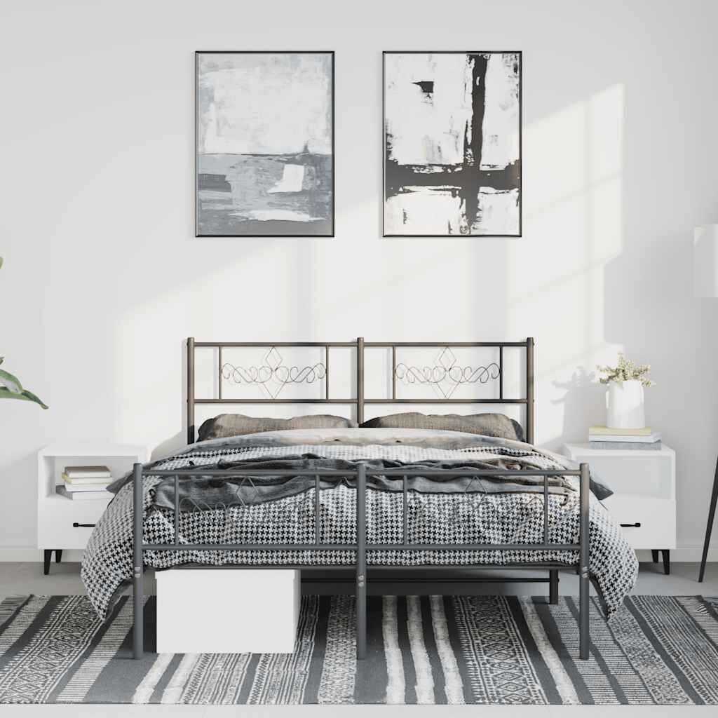 Metal Bed Frame without Mattress with Footboard Black 135x190 cm Price