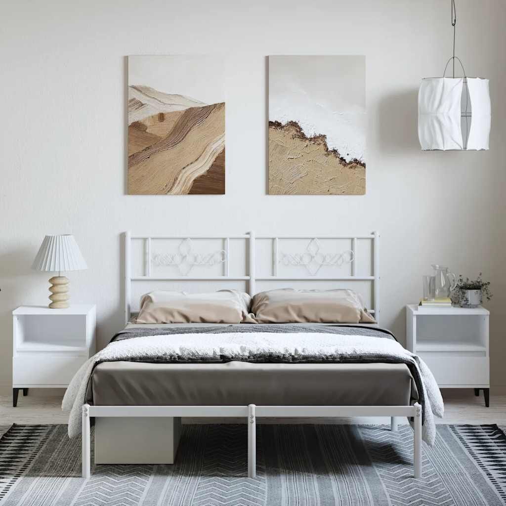 Metal Bed Frame without Mattress with Headboard White 135x190 cm Price