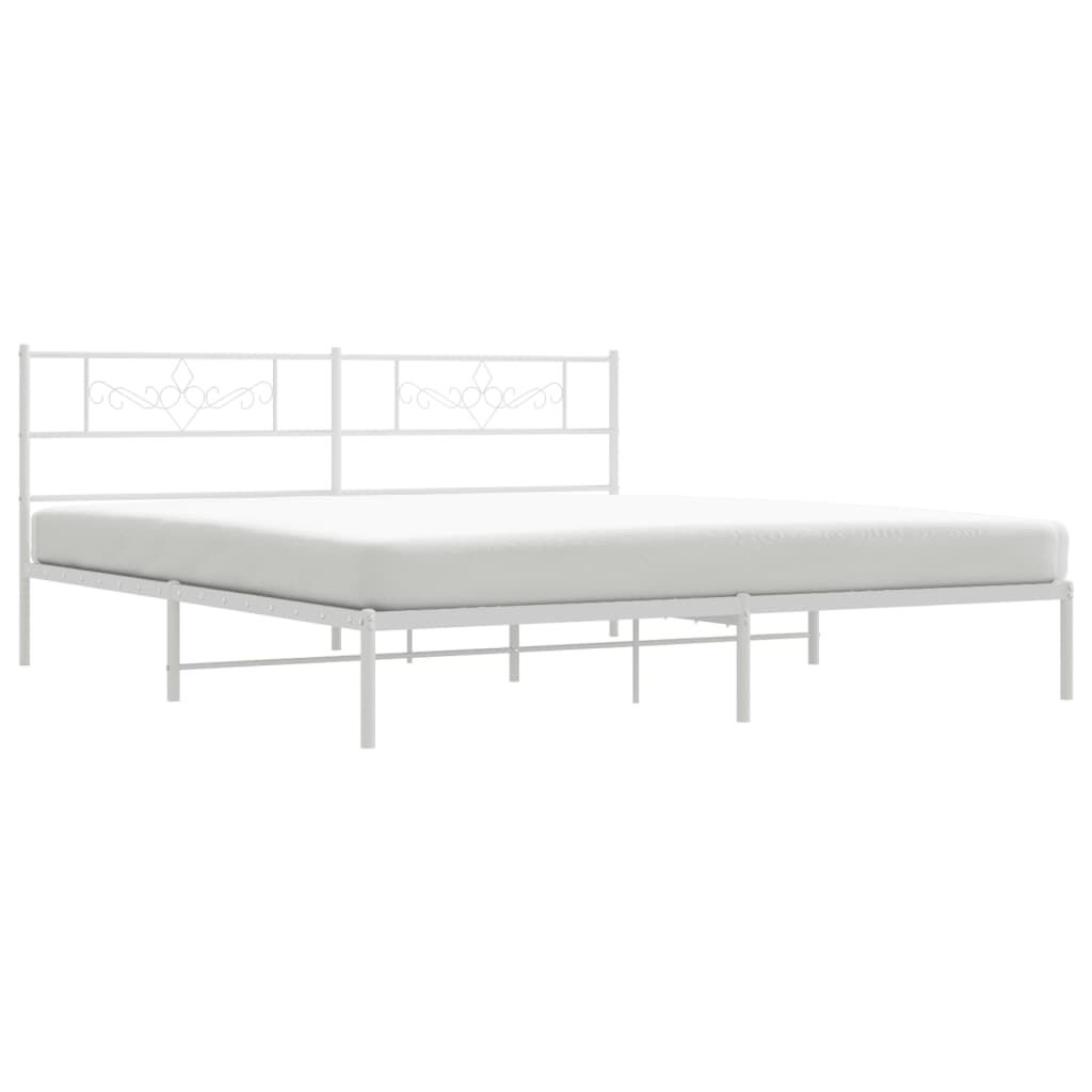 Metal Bed Frame without Mattress with Headboard White 183x203 cm King Price