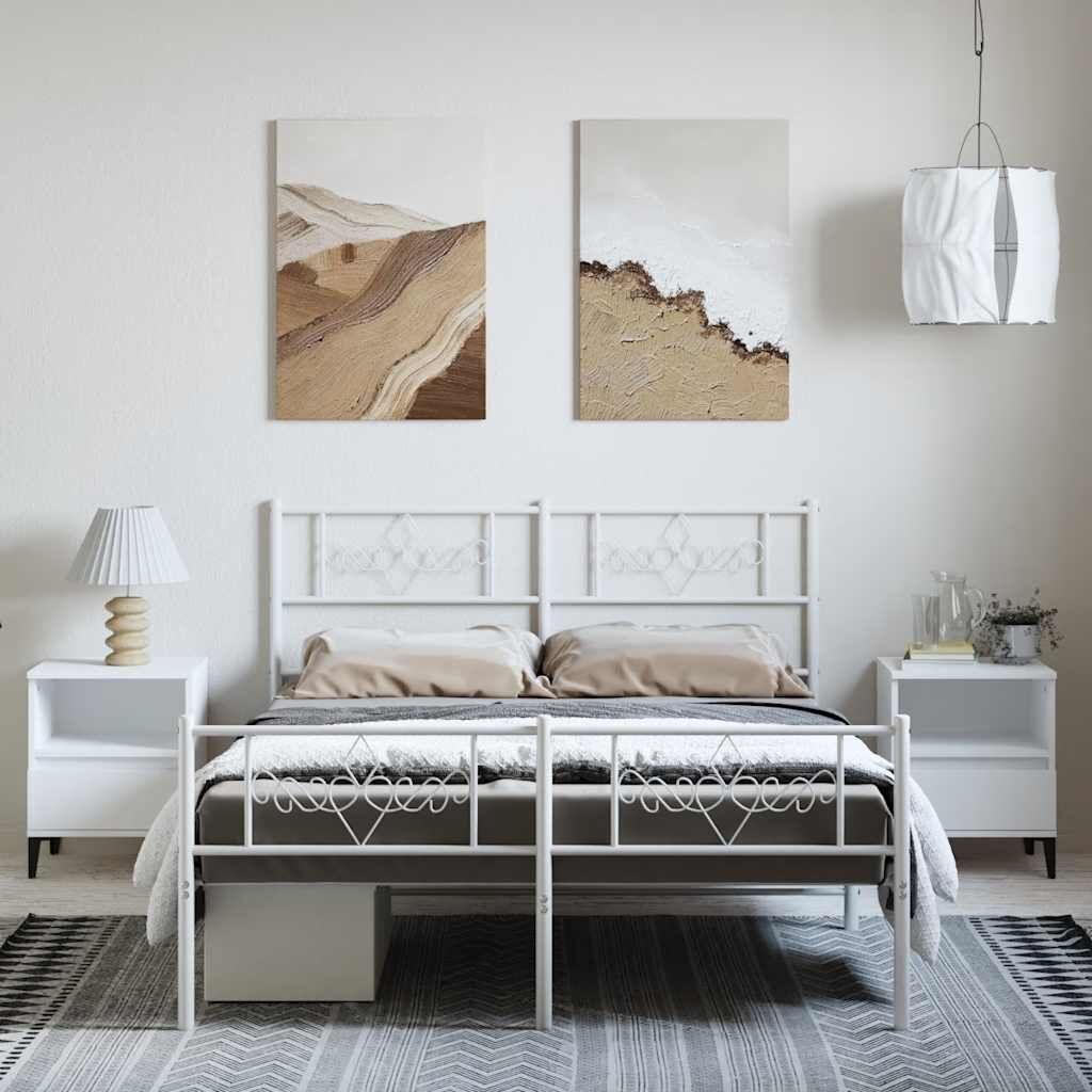 Metal Bed Frame without Mattress with Footboard White 150x200 cm Price