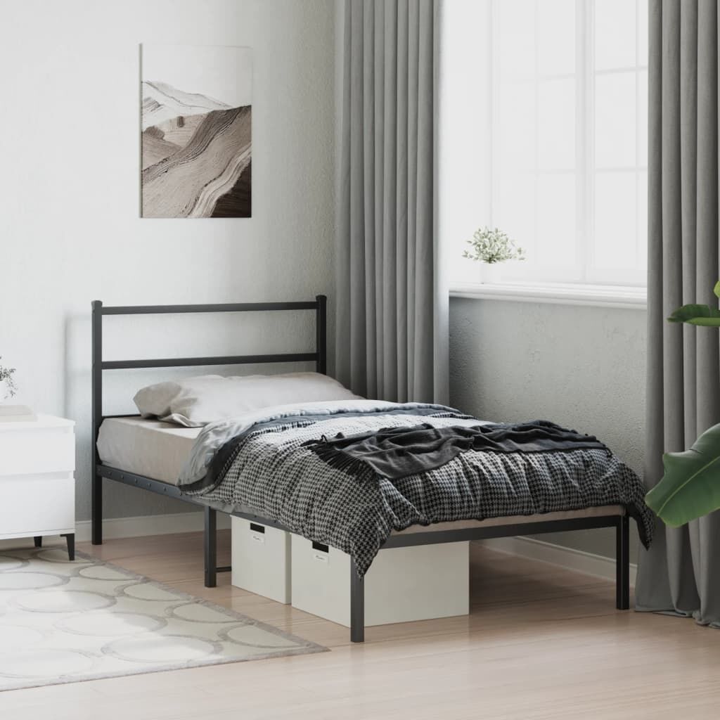 Metal Bed Frame without Mattress with Headboard Black 107x203 cm King Single Price